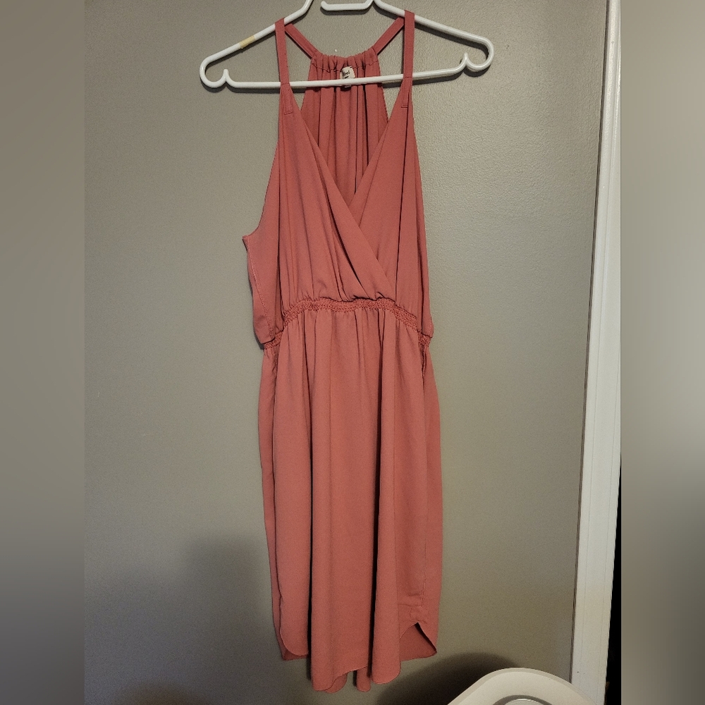 ARITZIA Wilfred Cross Faux Front Wrap Front Dress Salmon Pink Size Small